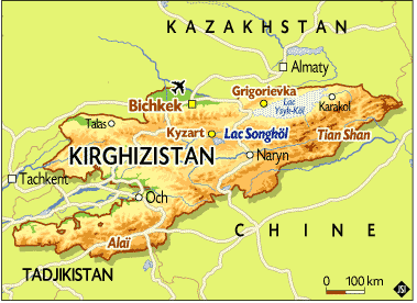 Carte politique du Kirghizistan.