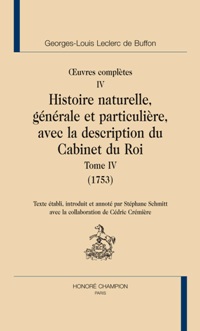 Couverture du volume IV des oeuvres complètes de Buffon publiées par les Editions Honoré Champion