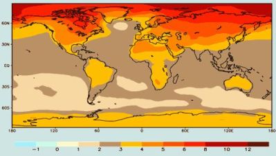 Projection de l’augmentation des températures vers 2085 (moyenne : +3,1°C)