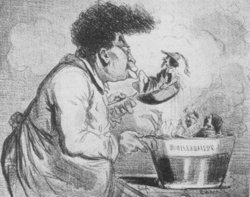 Alexandre Dumas concoctant une bouillabaisse de personnages, par Cham