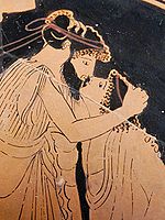 Éraste et Éromène, détail d’une coupe attique du Ve siècle av. J.-C. (musée du Louvre)
