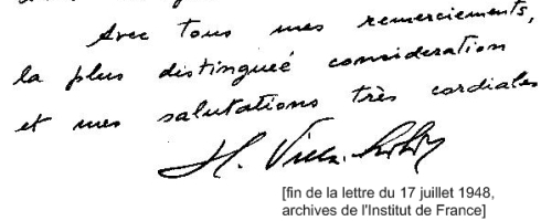 Extrait d’une lettre envoyé par Heitor Villa-Lobos au secrétaire perpétuel de l’Académie des beaux-arts, le 17 juillet 1948