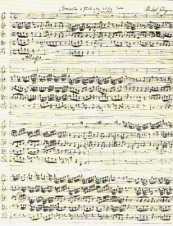 Manuscrit d’un Concerto en Fa Majeur pour flûte à bec et cordes de Christoph Graupner