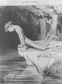Le Beau Narcisse. Caricature du ministre Salvandy par Honoré Daumier. Lithographie conservée à la Bibliothèque nationale de France.