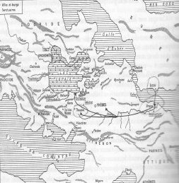 La Béotie antique, avec l’indication d’un itinéraire conjectural de l’expansion du mythe de Narcisse le long de la vallée de l’Asopos.
