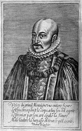 Estampe de Montaigne par Thomas de Leu ornant l’édition des Essais de 1608, exécuté d’après celui de Dumonstier.