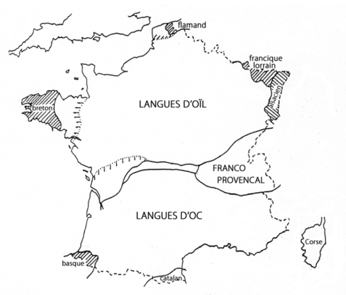 Carte des langues régionales en France métropolitaine