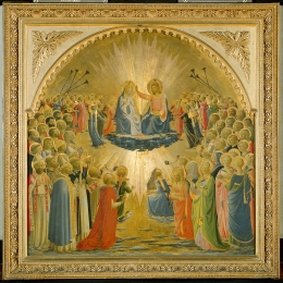 Fra Angelico (1387-1455), Le Couronnement de la Vierge, 1434-1435 Inv. 1890, n. 1612, tempera sur bois, 114 × 113 cm, Galerie des Offices, Florence