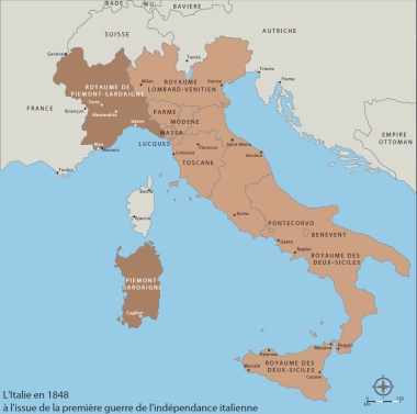 L’italie en 1848 à l’issue de la première guerre de l’indépendance italienne