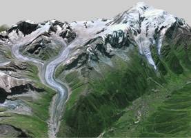 Vue satellitaire 3D des glaciers du Massif du Mont-Blanc.  (Crédit CNES \/ Distribution Spot Image).