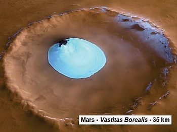 On observe des résidus de glace dans le cratère martien de Vastitas Borealis