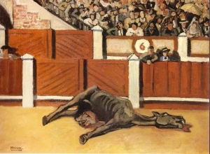 Yves Brayer (de l’Académie des beaux-arts), Scène de corrida à Madrid ou le cheval mort, 1927