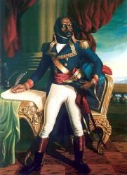 Toussaint Louverture, en uniforme de Général de la Révolution, chasse les Français et libère les esclaves en Haïti